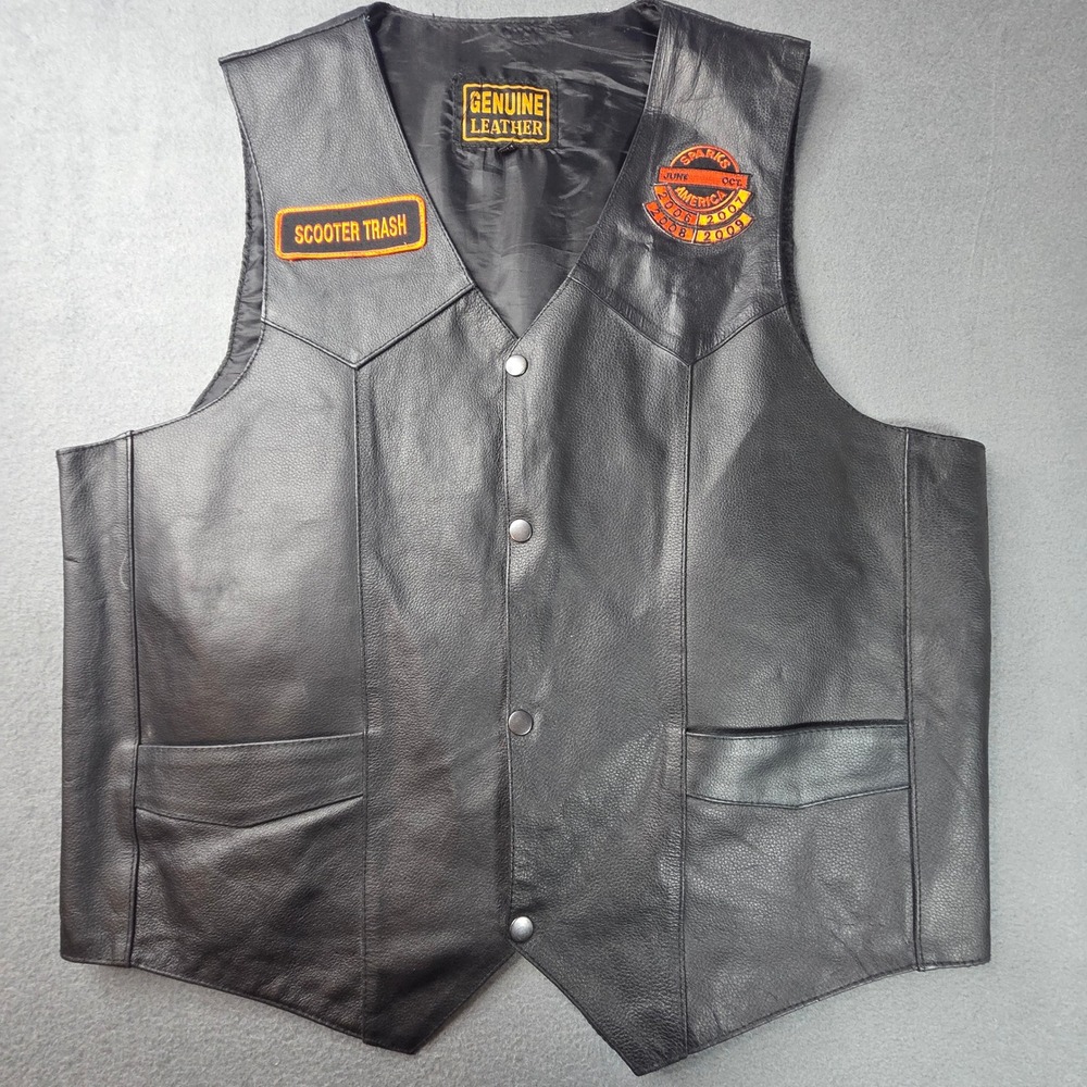 Mens Genuine Leather Biker Vest XL Black US Air Force Veteran Vietnam Patches